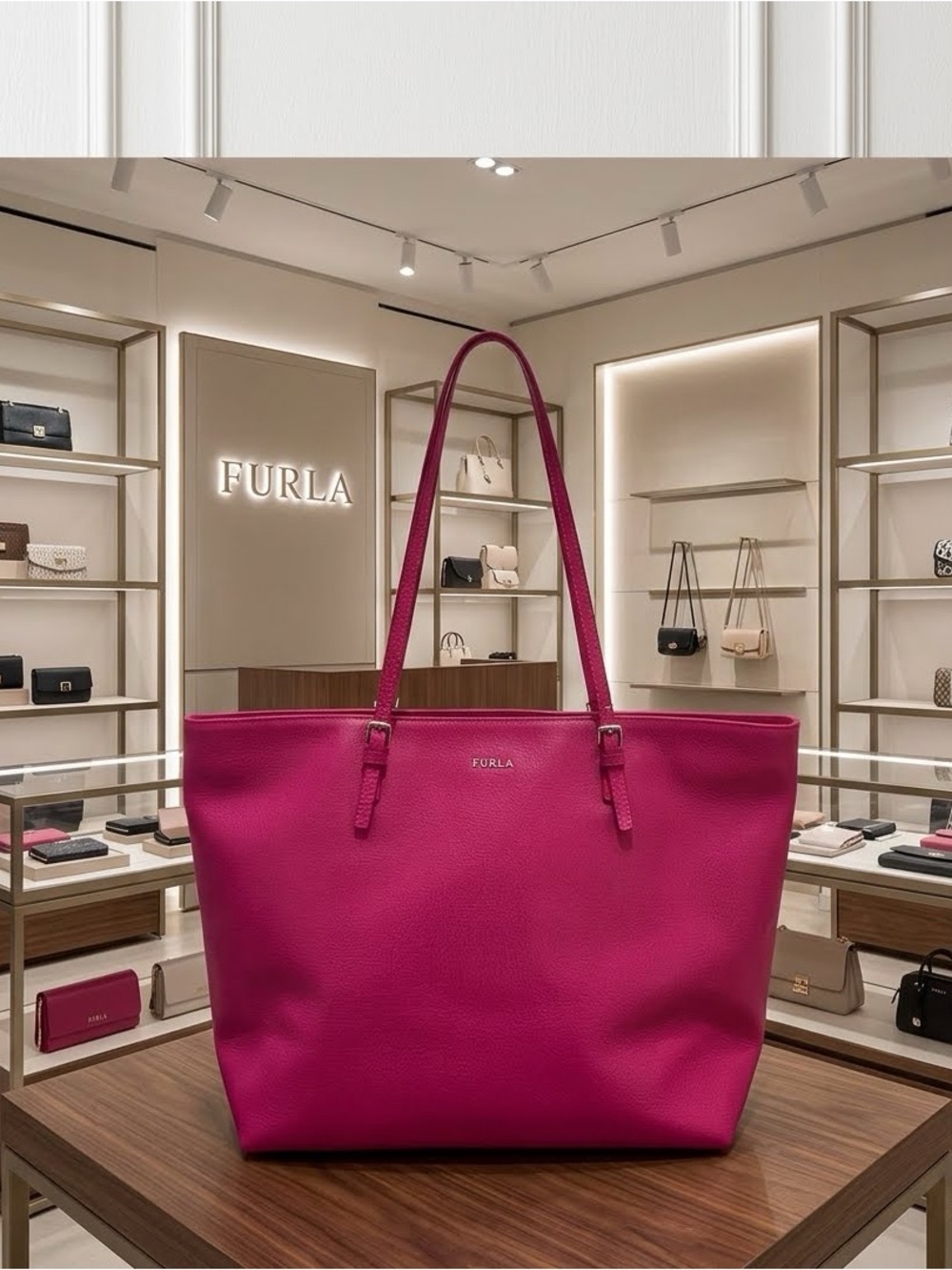Furla Fuchsia Saffiano Leather Tote with Furla Dust Bag